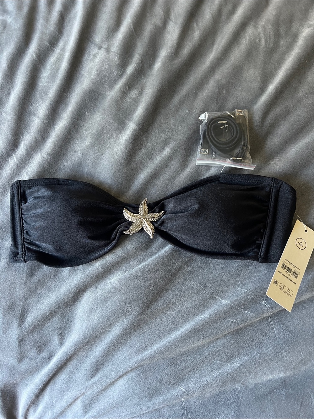 No Boundaries Black Strapless Bandeau Top with Silver Starfish Accent